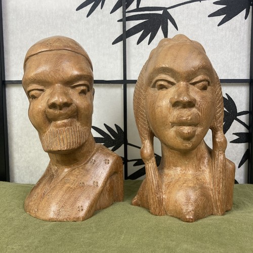 Pair african wooden heads - wooden,