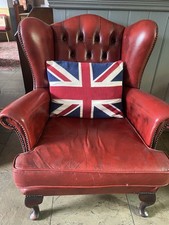Vintage Wing Backed Ox Blood Leather Chesterfield Arm Chair
