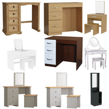 Dressing Table & Stool Set Mirror Cabinet 3 Drawers Storage Cabinet Makeup Desk