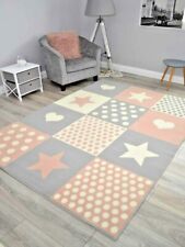 Small Medium Large Blush Pink Grey Girls Bedroom Stars Hearts Floor Rugs Cheap