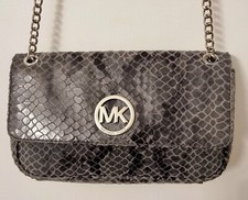 Michael Kors Fulton Grey Python Leather, silver Chain Shoulder Flap Bag