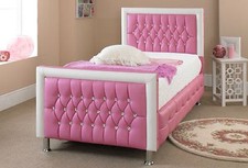 Pink leather bed 5ft new - leather,