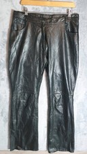 Women’s Black Leather Bootcut Trousers UK 14 W34 L32 Vintage Glam Rock Festival 