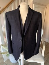 Fellini Blue Window Pane Check Blazer Jacket & Waistcoat Wool Rich 42s