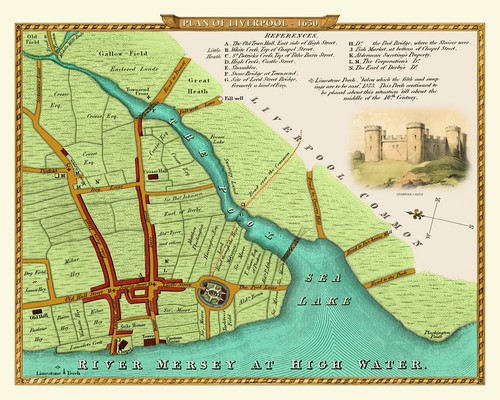 Old map liverpool - map, 1650