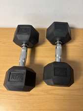 Hex Weider Dumbbells Rubber Encased Cast Iron Home Weights Gym Fitness 2x10kg