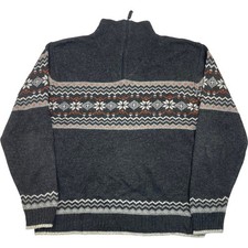 Ronley Fair Isle Knit Jumper Vintage Style Grey Patterned Men's Large