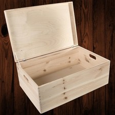 Extra Large Plain Wooden Hinged Lid Storage Box Chest Toy Trunk|60 x 40 x 23 cm