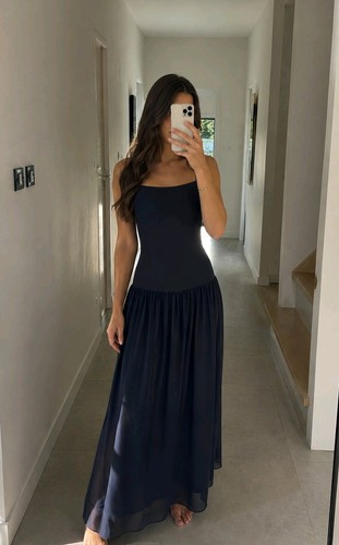 Ladies long navy textured - long,