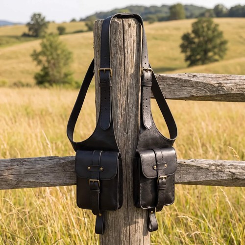 Mens black leather holster bag - leather,