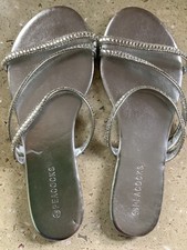 Peacocks Diamante Sparkly Silver Flat Strappy  Summer sandals. Uk 6