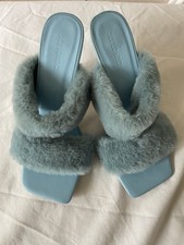 Womens XY London Fluffy Faux Fur Blue Boudoir Heel Mules Size 5 (38)