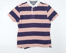 Mens Pink Striped Cotton Blend Polo Size L Collared Pullover