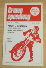 Speedway Programme Crewe Kings v Bradford 13th September 1971