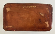 Vintage 60s Genuine Leather Card Case Brown Gold Embossed Leather Box Made Italy