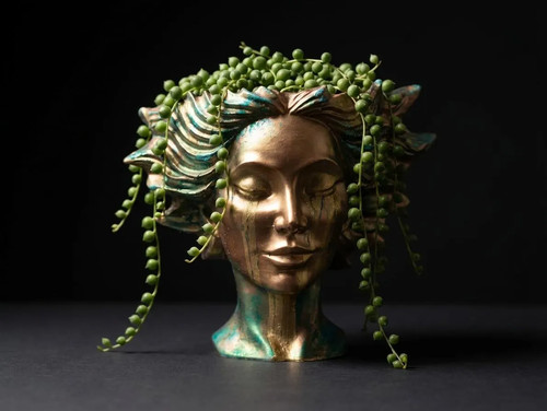 Golden tears bust planter - golden,