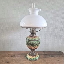 Antique Majolica Oil Lamp