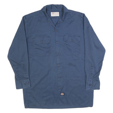 DICKIES Mens Blue Workwear Cotton Blend Shirt M Long Sleeve Button Collar