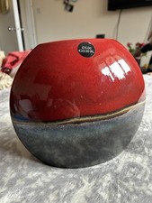 Red Reactive Oval Ceramic Handcrafted Pottery Vase Made in Portugal