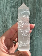 Selenite Point With Dragon