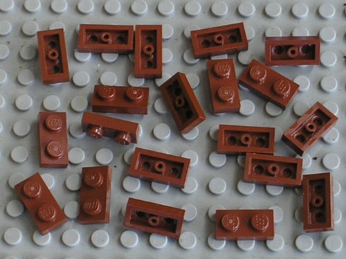 Lego redbrown 1x2 - 20, flat