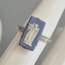 Vintage Wedgwood Jasper Ware Sterling Silver 925 Ring Classical Figure Size O
