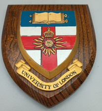 Vintage UNIVERSITY OF LONDON Wooden Hand Painted Wall Plaque Shield Crest