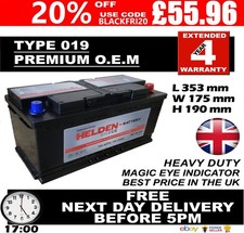 019 Heavy Duty Car/Van Battery - Fits many large diesel 100AH/C100 Heavy Duty