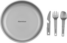 Titanium Camping Plate with Knife Fork Spoon for Travel, Camping, Picnic Outdoor