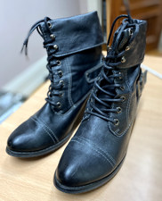 BERTIE WOMENS ANKLE BOOTS SIZE UK 8 EU 41 BLACK TEXTURED LEATHER  WITH BOX