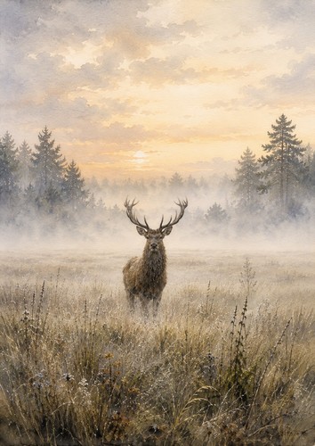 Misty stag meadow print - misty,