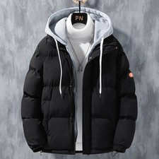 Winter Men's Quilted Warm Cotton Padded Jacket Bubble Puffer Zip Up Coat Hooded