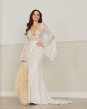 Tiffany Bridal Boho Wedding Dress, Size UK10, Colour- Ivory/Nude