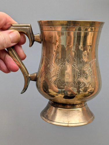 Vtg hand crafted brass mug - vtg,