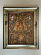 BUDDHIST ART THANGKA ALTER PAINTING, BUDDHA SHAKYAMUNI NEPAL TIBET ARTIST FRAMED