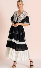 Mylene Klass Apricot Embroidery Lace Cotton Pompom Maxi Dress Plus Size 22