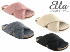 Ladies Ella Slippers Shearling Style Faux Fur Soft Warm Slip On Comfort Shoes