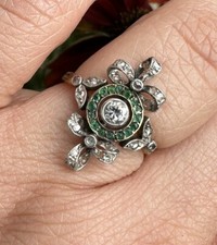 Antique Edwardian Belle Epoque Diamond And Emerald Ring