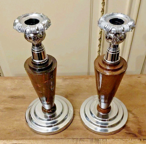Pair edwardian oak chrome - pair,