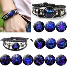 Zodiac Signs Spirit Bracelet,Adjustable 12Constellation Zodiac Leather Bracelets