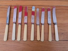 Vintage Salad/butter /dessert Knives x 9, Faux Bone Handle, Mixed Mismatched.