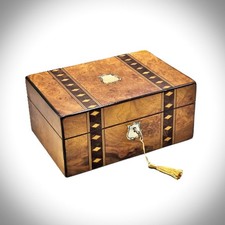 Victorian burr walnut & inlaid jewellery box.