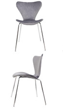 Set of 3 Dining Chairs Velvet with Chrome Legs Upholstered Fabric Padded Seat