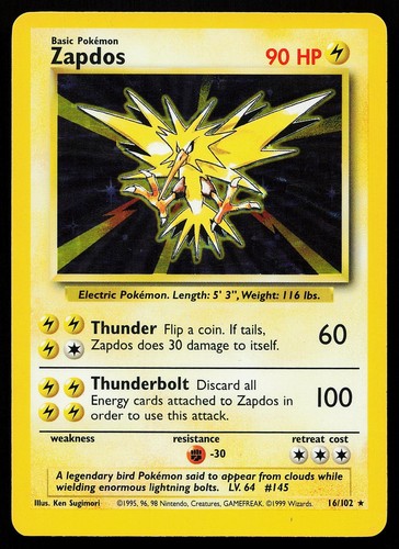 Zapdos 102 holo rare - 16/102,