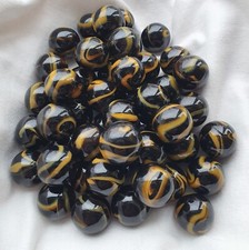 POISON FROG, 25 Beautiful Glass Marbles, Black and Yellow Swirl, 16mm, Brand New