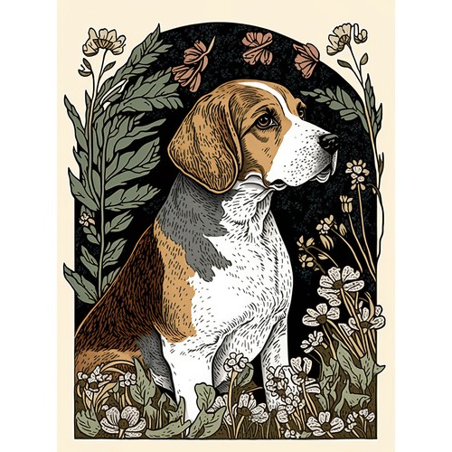 Beagle dog with - with, daisies
