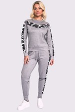 Womens Ladies Tracksuit Top Bottoms Lounge wear Camouflage Stripe 2Pcs Gym Set