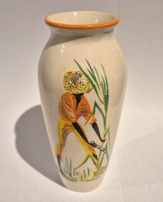 WADE 1960s SUGAR CANE CUTTER BUD POSY VASE Tropical Fruit Gatherers Vases 1961
