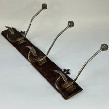 Vintage French Traditional Wooden Coat Or Hat Rack With 3 Metal Hanging Hooks