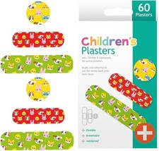 Kids Plasters/Children Plasters 60 Pack, Assorted 3 Sizes and Colourful Design,